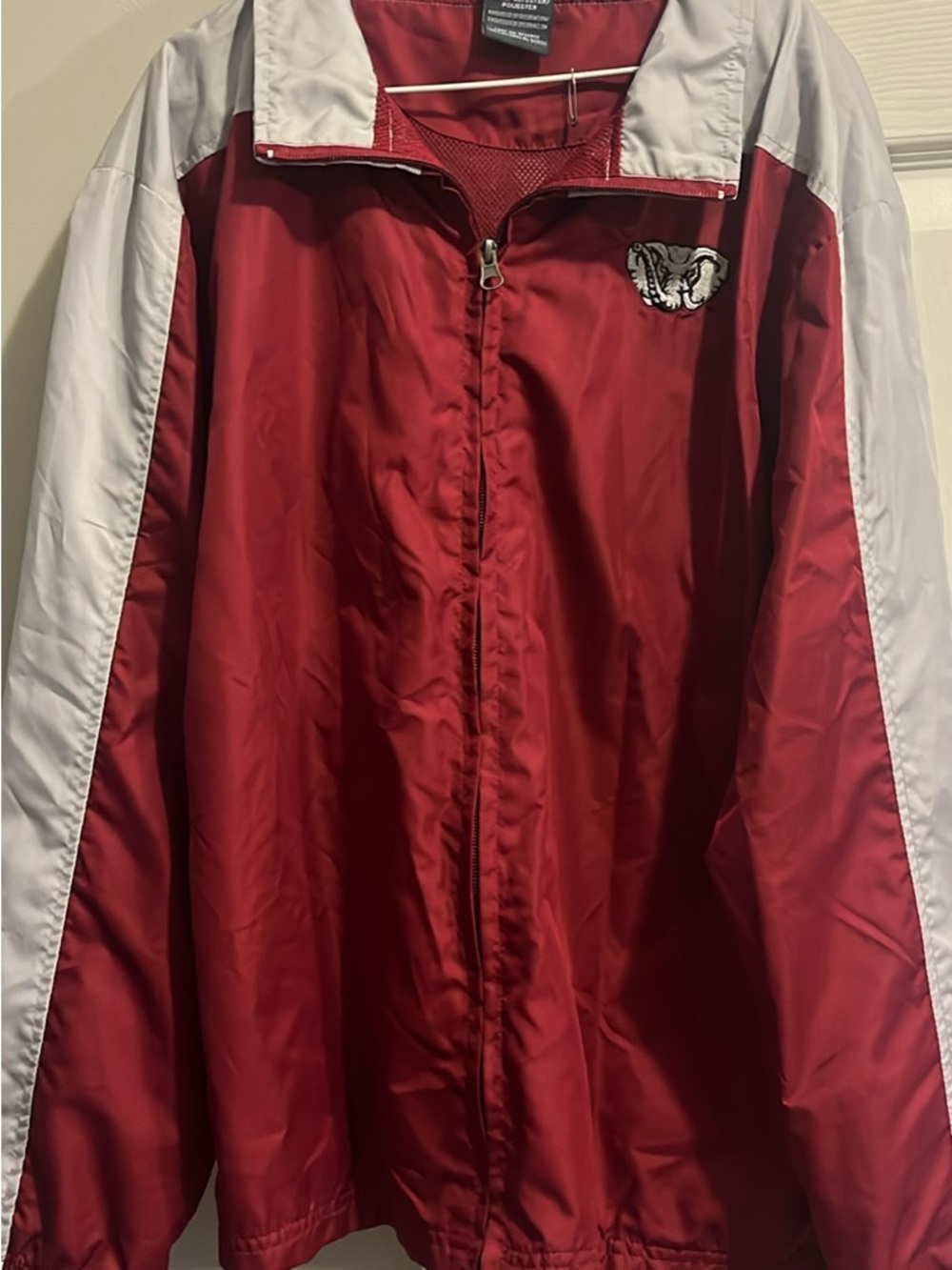 Red and White Windbreaker Jacket with Elephant Patch